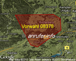 Vorwahlkarte 08378 – Buchenberg b Kempten