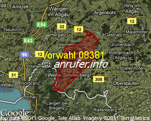 Vorwahlkarte 08381 – Lindenberg  i Allgäu