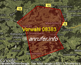 Vorwahlkarte 08383 – Grünenbach Allgäu