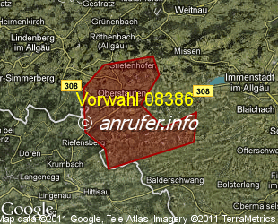 Vorwahlkarte 08386 – Oberstaufen