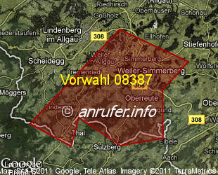 Vorwahlkarte 08387 – Weiler-Simmerberg