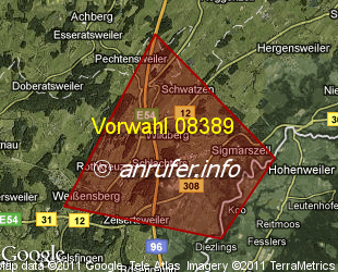 Vorwahlkarte 08389 – Weissensberg