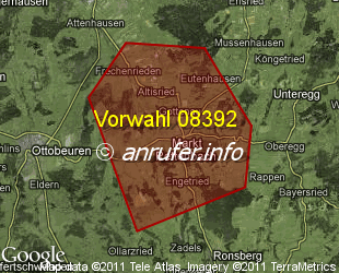 Vorwahlkarte 08392 – Markt Rettenbach