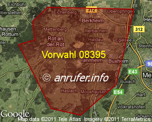 Vorwahlkarte 08395 – Tannheim Württ