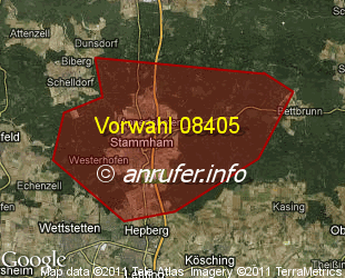 Vorwahlkarte 08405 – Stammham b Ingolstadt