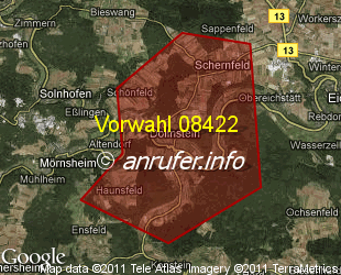 Vorwahlkarte 08422 – Dollnstein