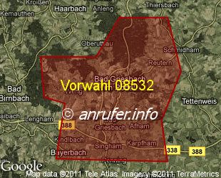 Vorwahlkarte 08532 – Griesbach i Rottal