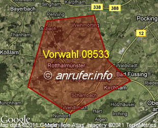 Vorwahlkarte 08533 – Rotthalmünster