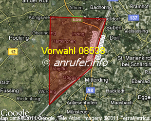 Vorwahlkarte 08538 – Pocking-Hartkirchen