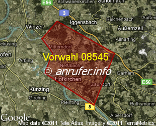 Vorwahlkarte 08545 – Hofkirchen Bay