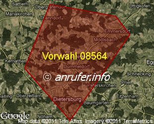 Vorwahlkarte 08564 – Johanniskirchen