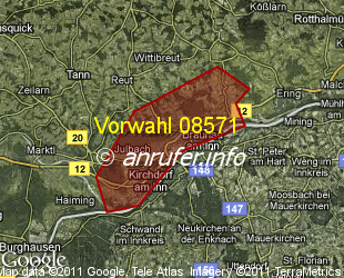 Vorwahlkarte 08571 – Simbach a Inn