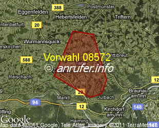 Vorwahlkarte 08572 – Tann Niederbay