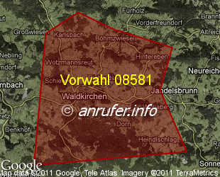 Vorwahlkarte 08581 – Waldkirchen Niederbay