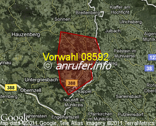 Vorwahlkarte 08592 – Wegscheid Niederbay