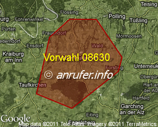 Vorwahlkarte 08630 – Oberneukirchen
