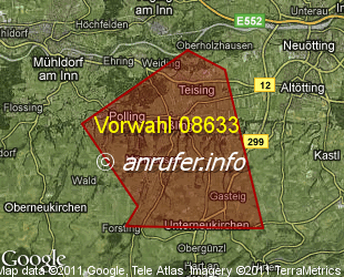 Vorwahlkarte 08633 – Tüßling