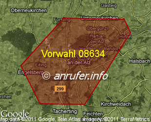 Vorwahlkarte 08634 – Garching a d Alz