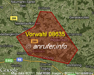 Vorwahlkarte 08635 – Pleiskirchen
