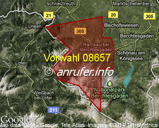 Vorwahlkarte 08657 – Ramsau b Berchtesgaden