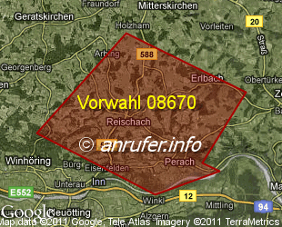 Vorwahlkarte 08670 – Reischach Kr Altötting