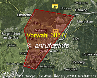 Vorwahlkarte 08677 – Burghausen Salzach