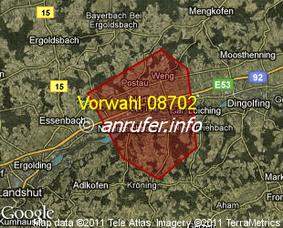 Vorwahlkarte 08702 – Wörth a d Isar