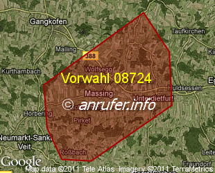 Vorwahlkarte 08724 – Massing