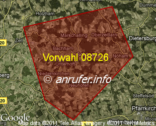 Vorwahlkarte 08726 – Schönau Niederbay