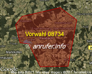 Vorwahlkarte 08734 – Reisbach Niederbay
