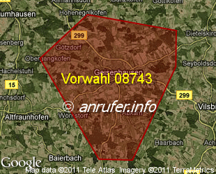 Vorwahlkarte 08743 – Geisenhausen