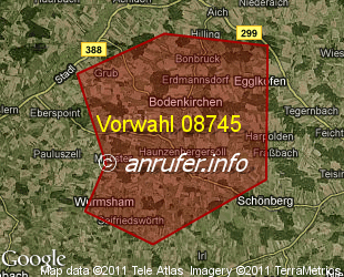 Vorwahlkarte 08745 – Bodenkirchen
