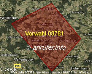 Vorwahlkarte 08781 – Rottenburg a d Laaber