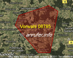 Vorwahlkarte 08785 – Rottenburg-Oberroning