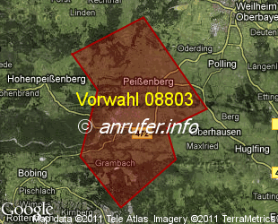 Vorwahlkarte 08803 – Peissenberg