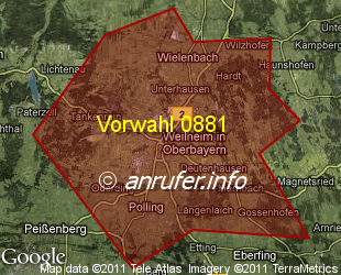 Vorwahlkarte 0881 – Weilheim i OB