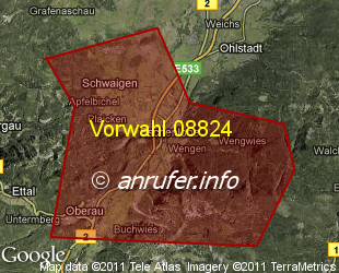 Vorwahlkarte 08824 – Oberau Loisach