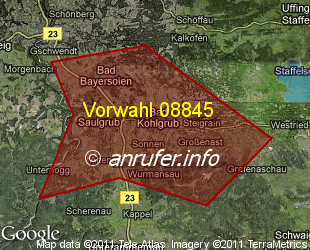 Vorwahlkarte 08845 – Bad Kohlgrub