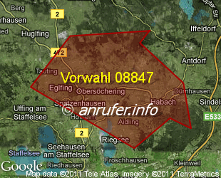 Vorwahlkarte 08847 – Obersöchering