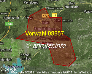 Vorwahlkarte 08857 – Benediktbeuern
