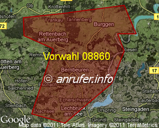 Vorwahlkarte 08860 – Bernbeuren