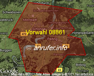 Vorwahlkarte 08861 – Schongau