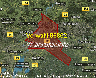 Vorwahlkarte 08862 – Steingaden Oberbay