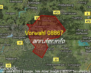 Vorwahlkarte 08867 – Rottenbuch Oberbay