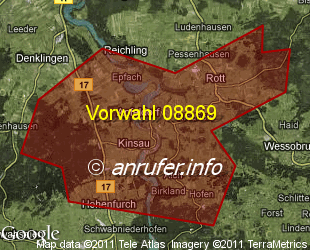 Vorwahlkarte 08869 – Kinsau