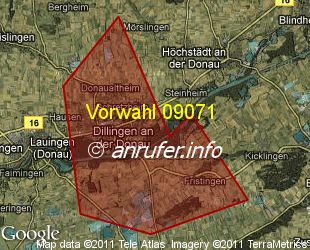Vorwahlkarte 09071 – Dillingen a d Donau