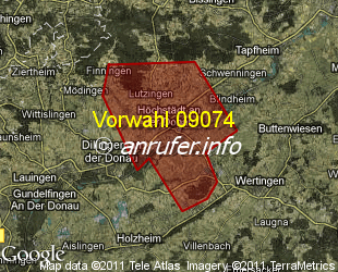 Vorwahlkarte 09074 – Höchstädt a d Donau