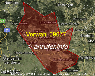Vorwahlkarte 09077 – Bachhagel