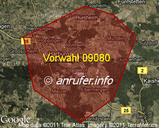 Vorwahlkarte 09080 – Harburg Schwaben