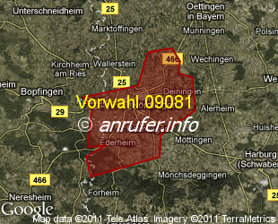 Vorwahlkarte 09081 – Nördlingen